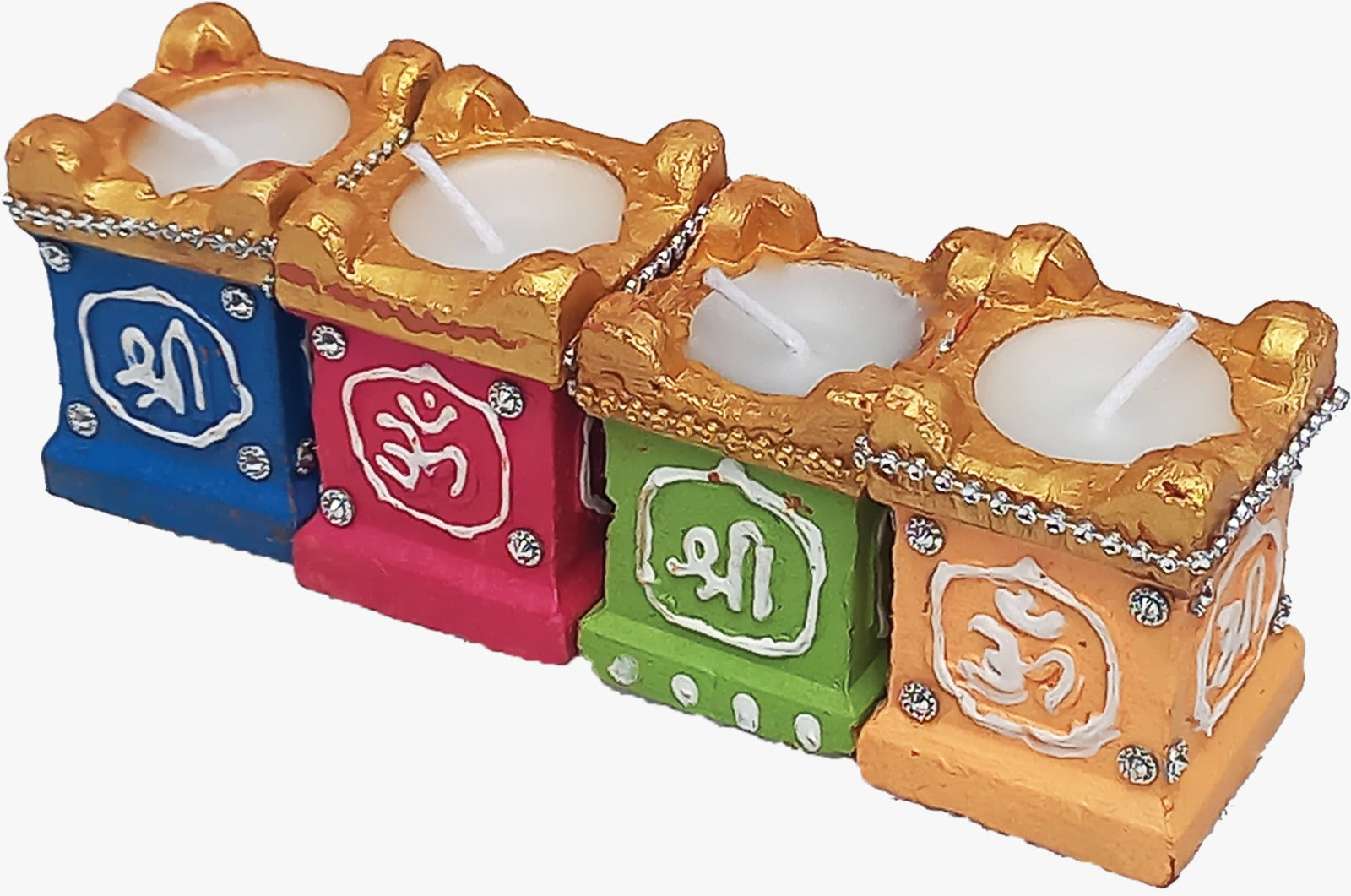 4 pc Tulsi Diwali Diya Clay Light Gift SetCandle Lamp Glowing Gift